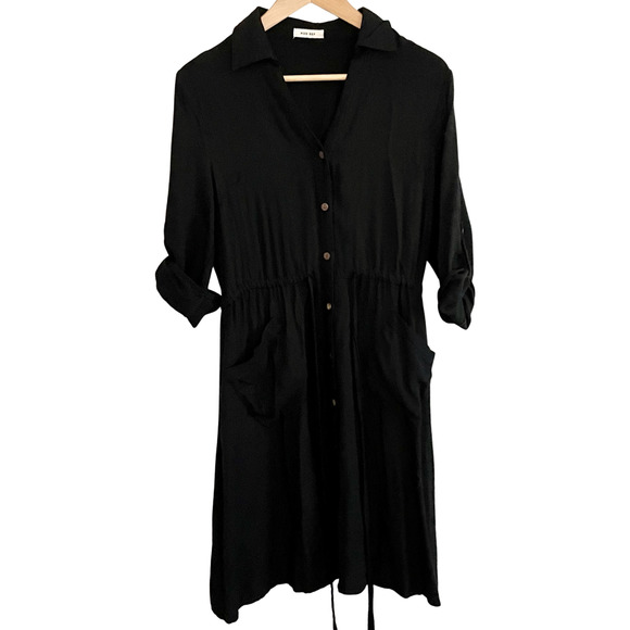 MOD REF Black Shirt Dress Button Front Classic Dress Work Career Office - Picture 1 of 9